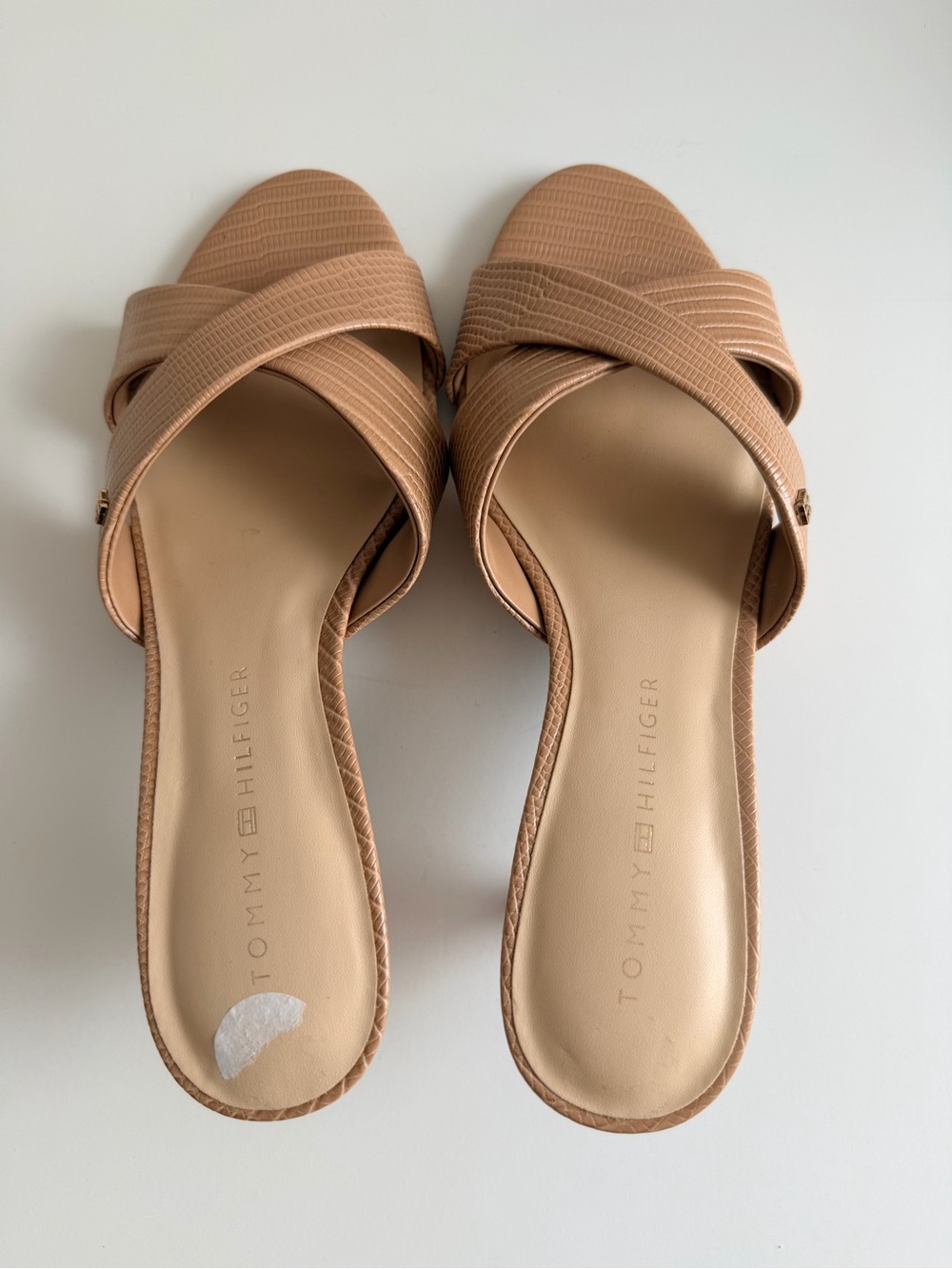 Tommy Hilfiger Beige Cross-Band Slide Mules